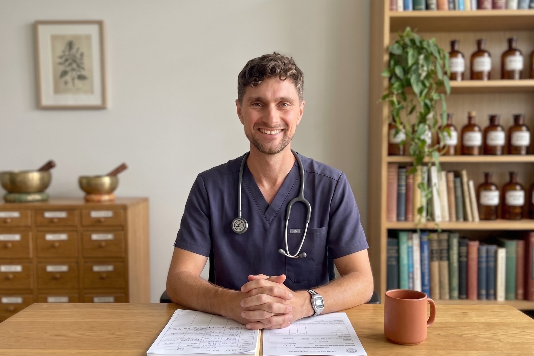 Dr. José Peralta at his desk in his Vancouver consulting room